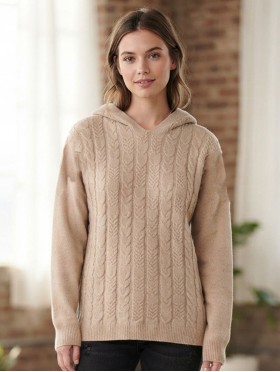 Solid Color Knitted Hooded Sweater 